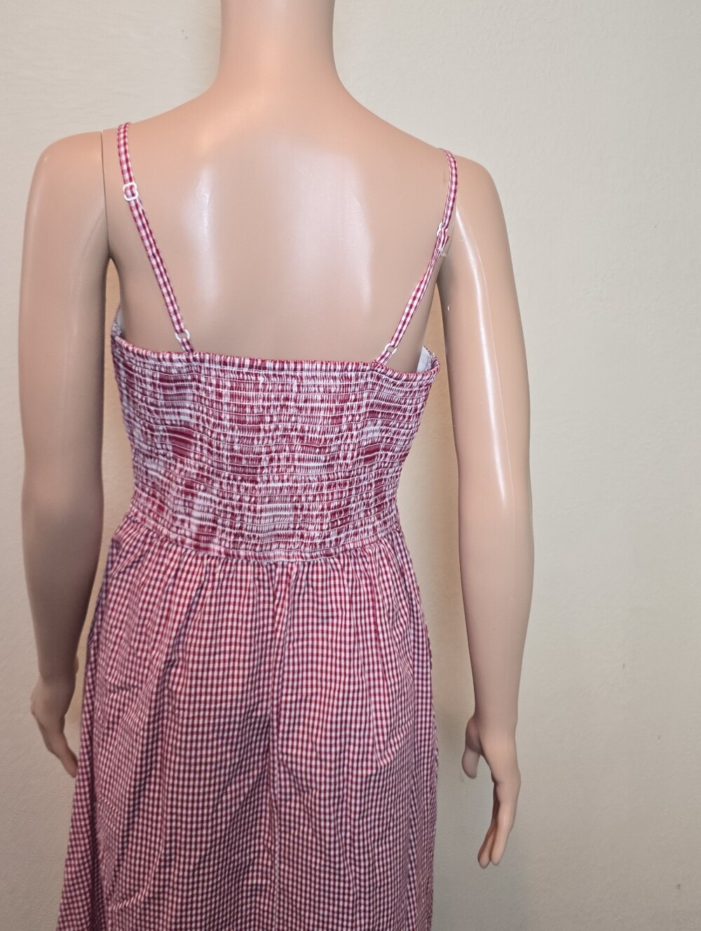 Japna Women’s Medium Red Gingham SunDress Smocked Bodice Long Skirt Pockets - Picture 4 of 13